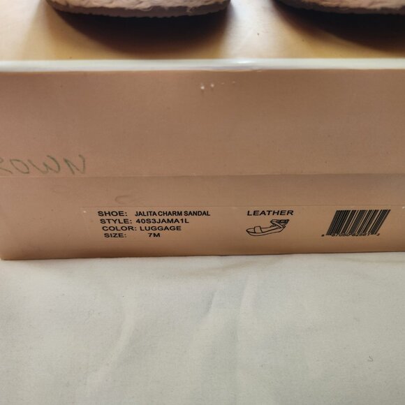 Michael Kors Luggage Tan Wedge Jalita Charm Sandal Strappy Heels Wicker Size 7 - Picture 2 of 9